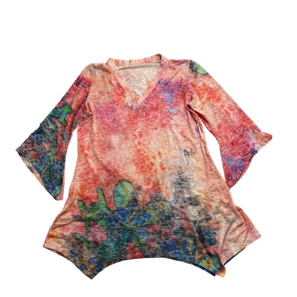 Soft Surroundings Plein de Couleurs Cactus Knit Top M Semi-Sheer Abstract Artsy